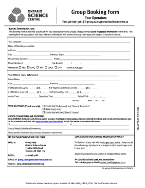 Ontario Science Centre Group Booking Form
