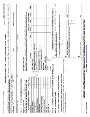 California School Entry Health Examination Report