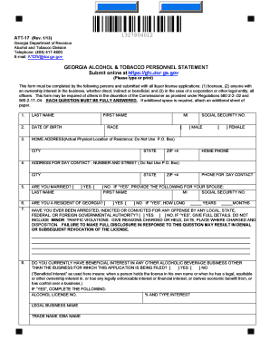 Georgia Alcohol and Tobacco Personnel Statement