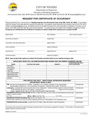 Request for Certificate of Occupancy