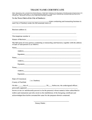 Connecticut Trade Name Certificate
