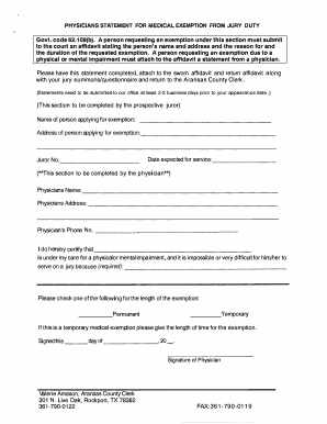 Physician Statement for Jury Duty Exemption