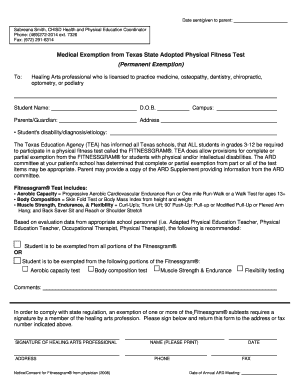 Texas Medical Exemption from Fitnessgram Test