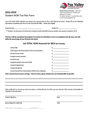Student Non-Tax Filer Form