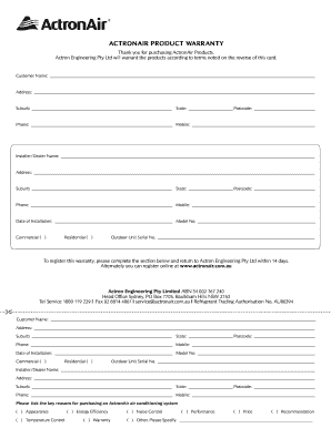 ActronAir Product Warranty Registration