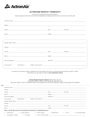 ActronAir Product Warranty Registration