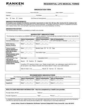 Residential Life Immunization Form