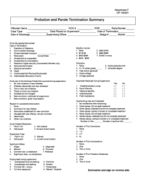 Probation and Parole Termination Summary