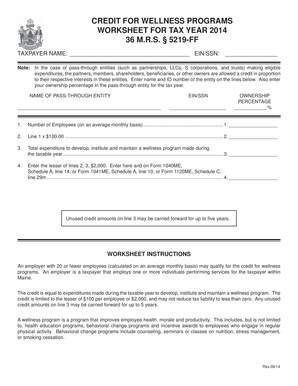 Maine Credit for Wellness Programs Form