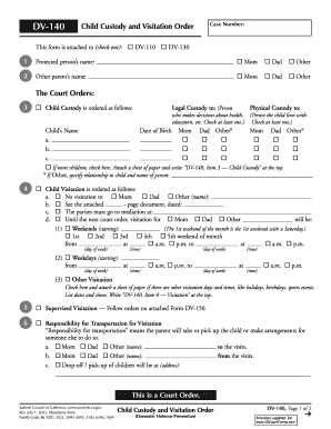 California Child Custody and Visitation Order