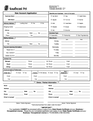 New Account Application for Pet Businesses