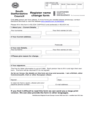 UK Electoral Register Name Change Form
