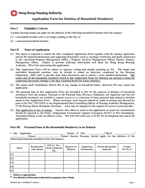 Application Form for Deletion of Household Member