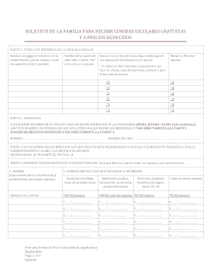 Solicitud de Comidas Gratuitas o a Precios Reducidos
