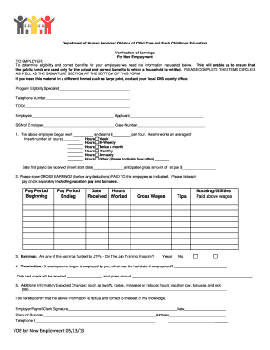 Verification of Earnings for New Employment