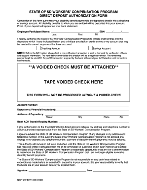 SD Workers' Compensation Direct Deposit Authorization Form