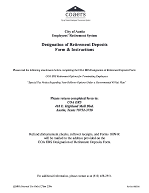 City of Austin Employee Retirement Deposit Designation Form