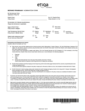 Malaysian Personal Accident Policy Nomination Form