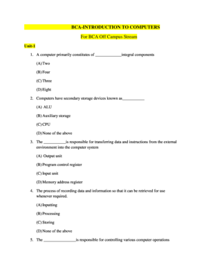 BCA Introduction to Computers Quiz