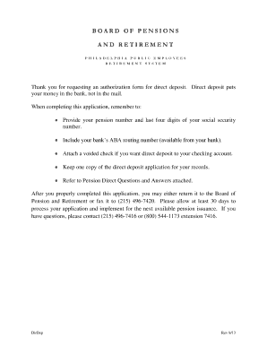 Philadelphia Pension Direct Deposit Authorization