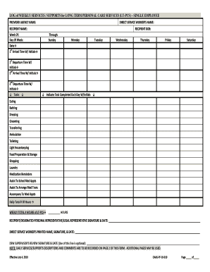 Log of Weekly Services for Long Term Personal Care Services