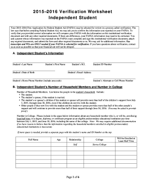 2015–2016 Verification Worksheet