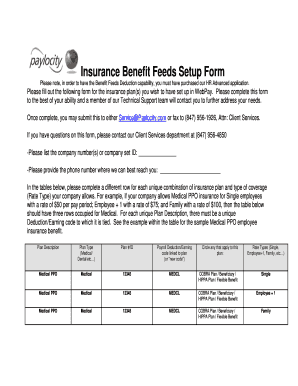 Insurance Benefit Feeds Setup Form