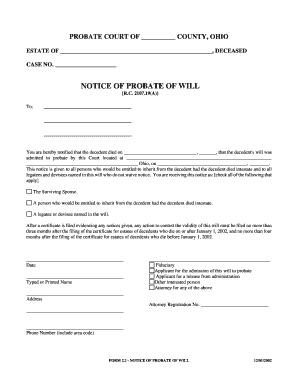 Notice of Probate of Will