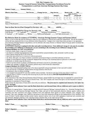 Summer Camp Bus Transportation Enrollment Form