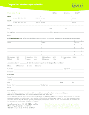 Oregon Zoo Membership Application