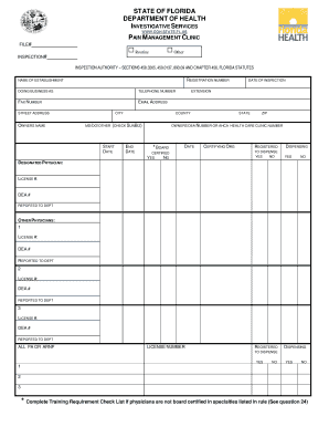 Florida Pain Management Clinic Inspection Form