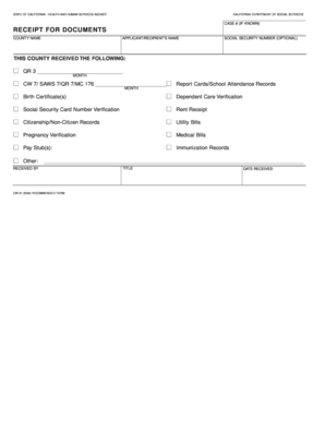 California Receipt for Documents