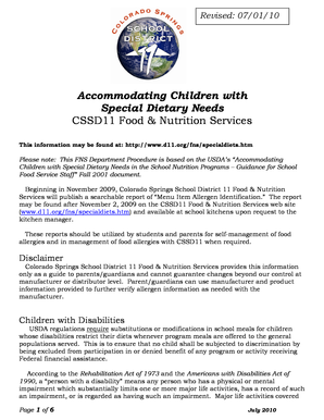 Special Dietary Needs Form