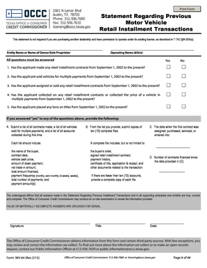 Texas Motor Vehicle Retail Installment Transactions Statement