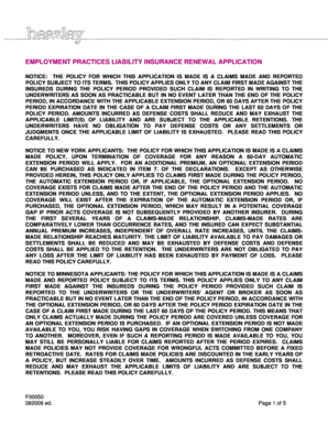Employment Practices Liability Insurance Renewal Application