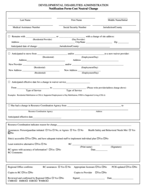 Developmental Disabilities Administration Notification Form