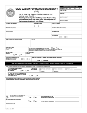Civil Case Information Statement