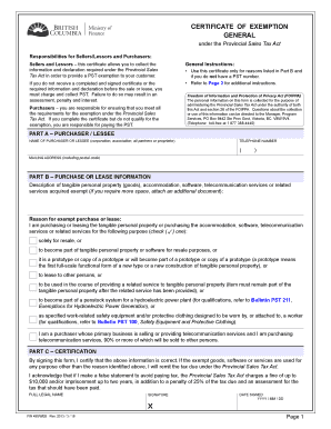 Certificate of Exemption under Provincial Sales Tax Act