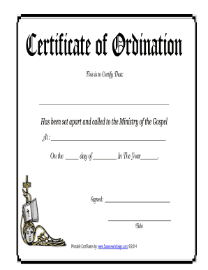 Certificate of Ordination