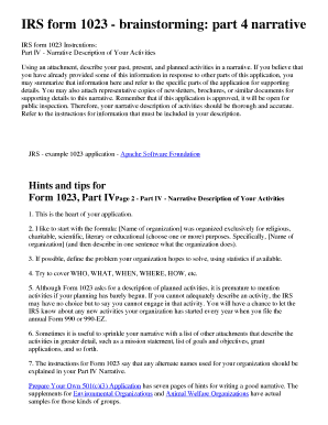 IRS Form 1023 Part IV Narrative