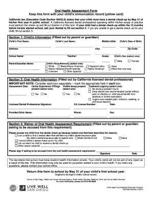 California Oral Health Assessment Form