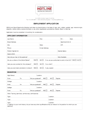NDVH Employment Application