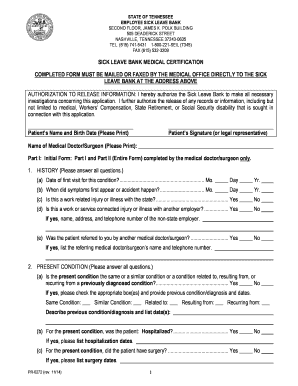 Tennessee Employee Sick Leave Bank Medical Certification
