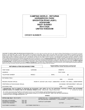 Camping World Returns Form