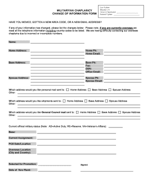 Military VA Chaplaincy Change of Information Form