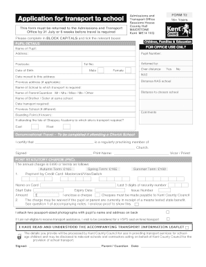 UK School Transport Application Form T2