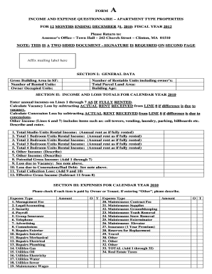 Income and Expense Questionnaire for Apartment Properties