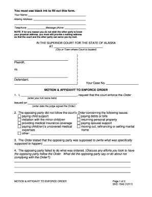 Motion and Affidavit to Enforce Order
