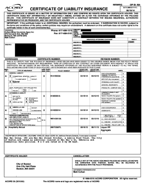 Certificate of Liability Insurance