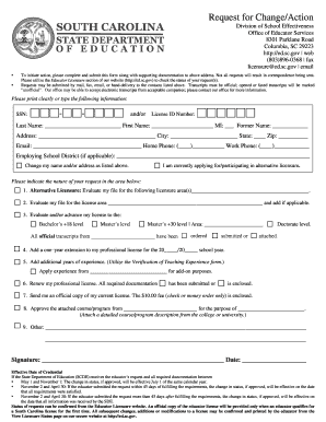 South Carolina Educator Licensure Request Form